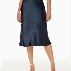 Aritzia Babaton Midi Navy Silk Skirt in Size 4